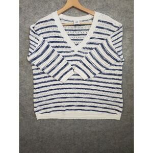 Women's Cabi Size XS Blue & White Striped V-Neck Sweater